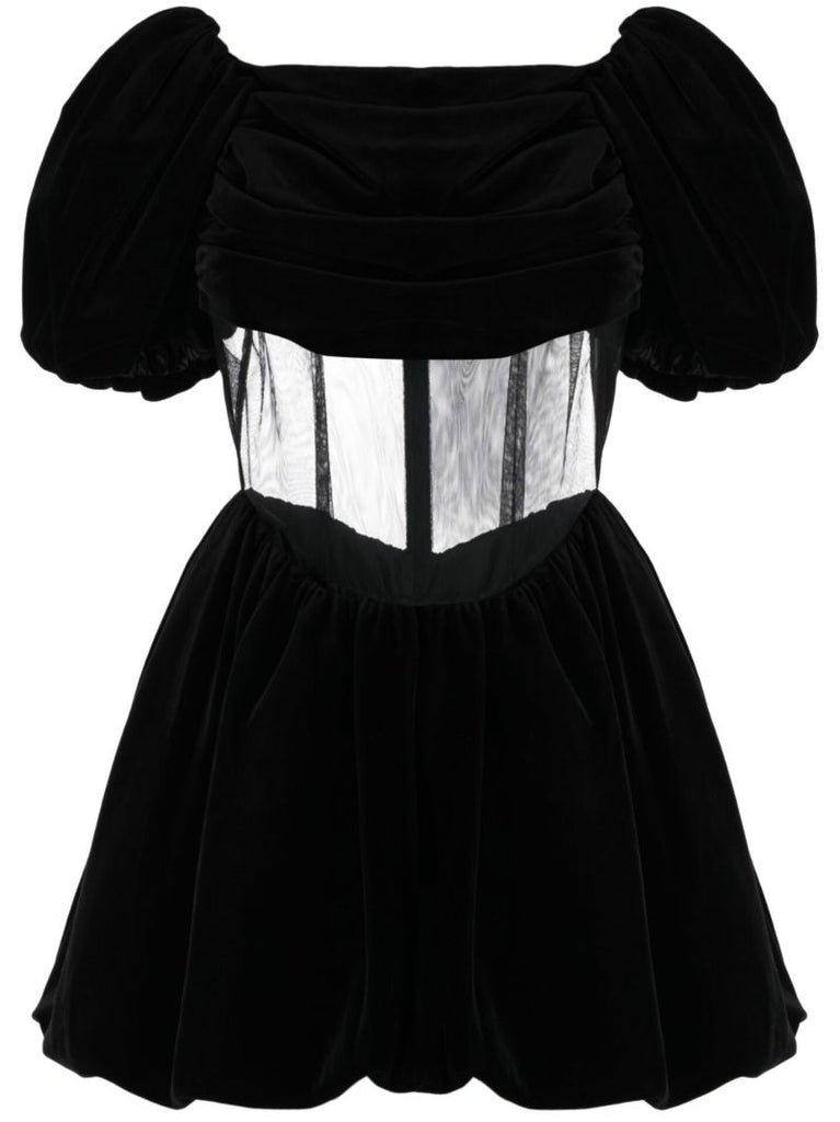 Black Sculpted Puff Sleeve Mini Dress