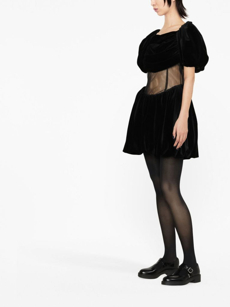 Black Sculpted Puff Sleeve Mini Dress