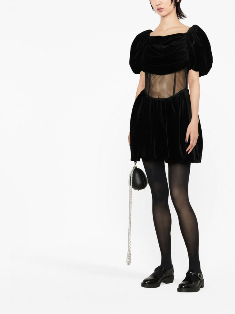 Black Sculpted Puff Sleeve Mini Dress