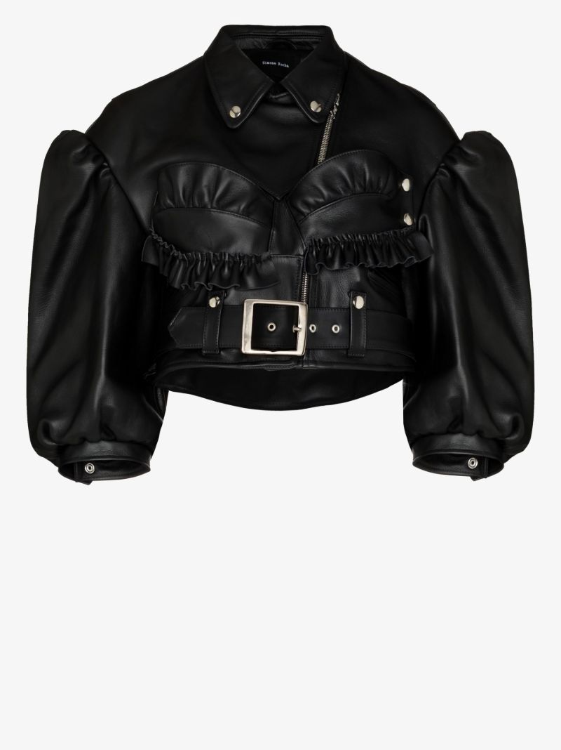 Black Cropped Leather Biker Jacket