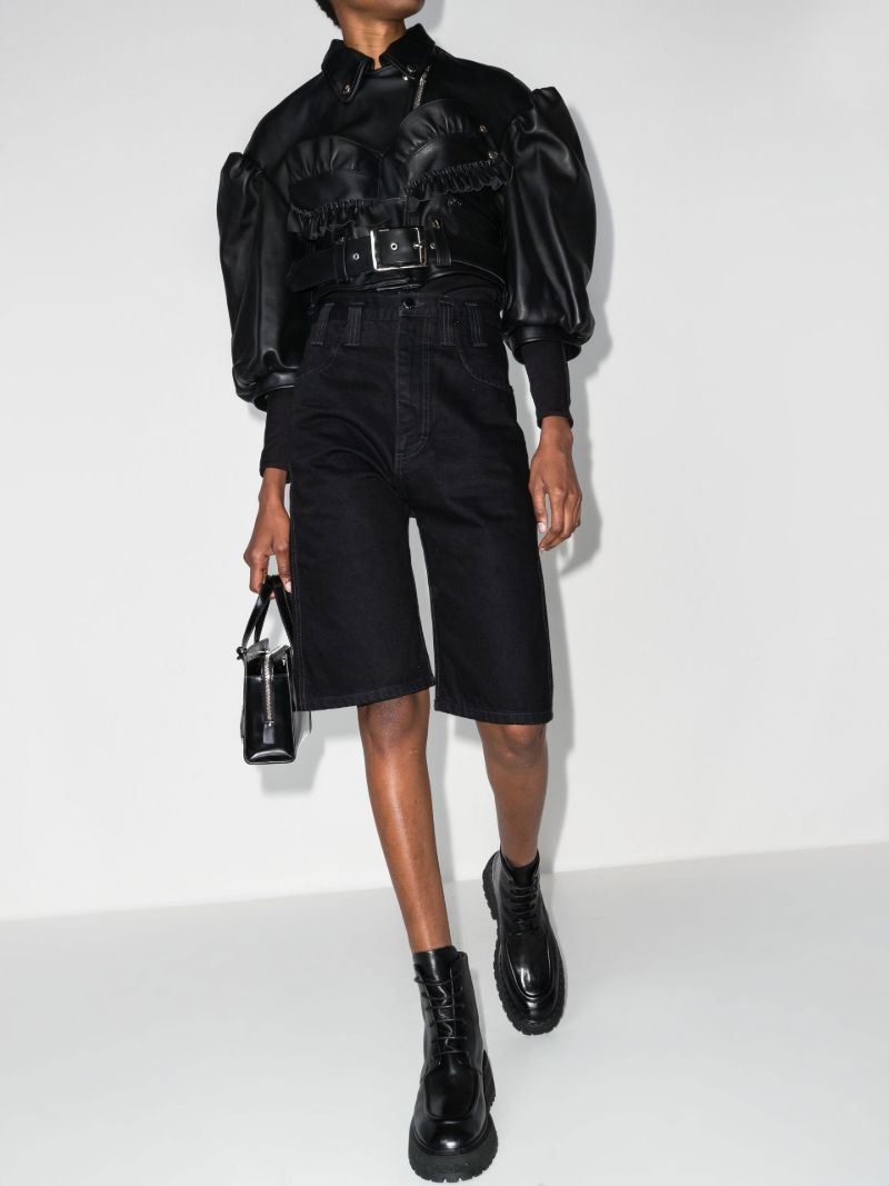 Black Cropped Leather Biker Jacket