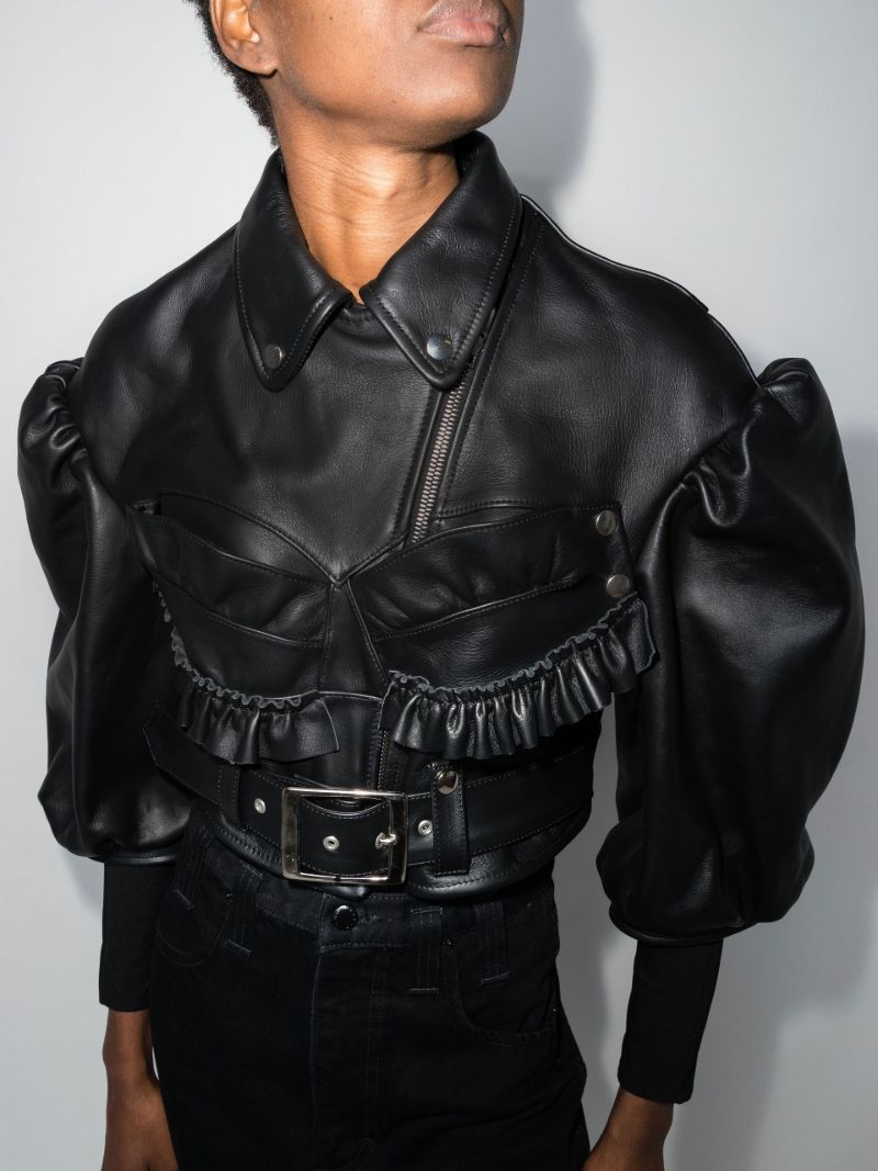 Black Cropped Leather Biker Jacket