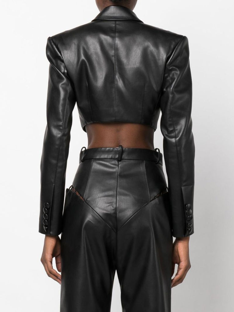 Black Cropped Faux Leather Jacket
