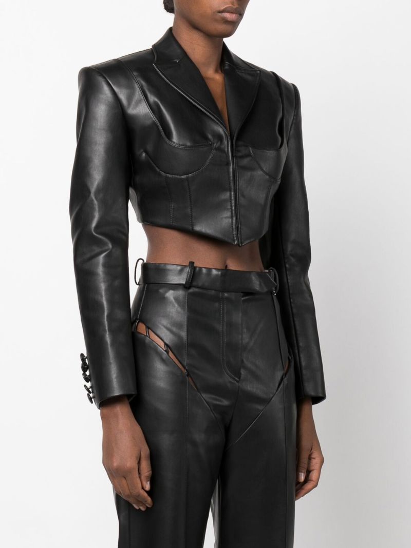 Black Cropped Faux Leather Jacket