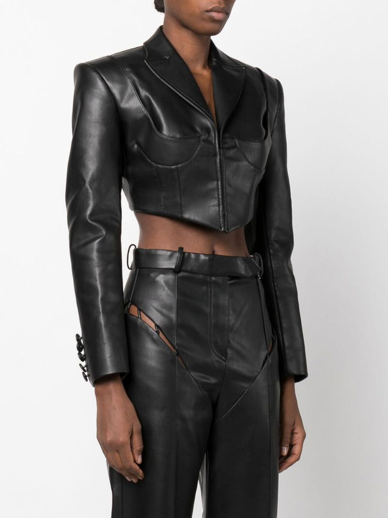 Black Cropped Faux Leather Jacket