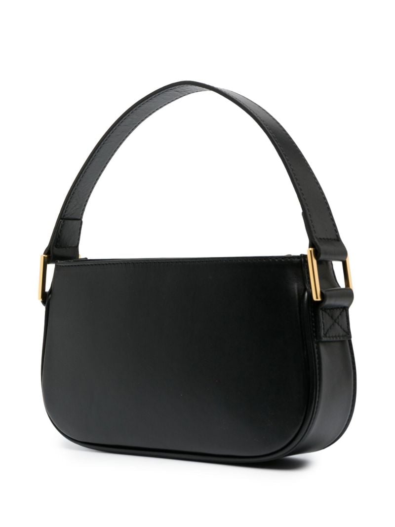 Black Rhinestone Logo Leather Shoulder Bag
