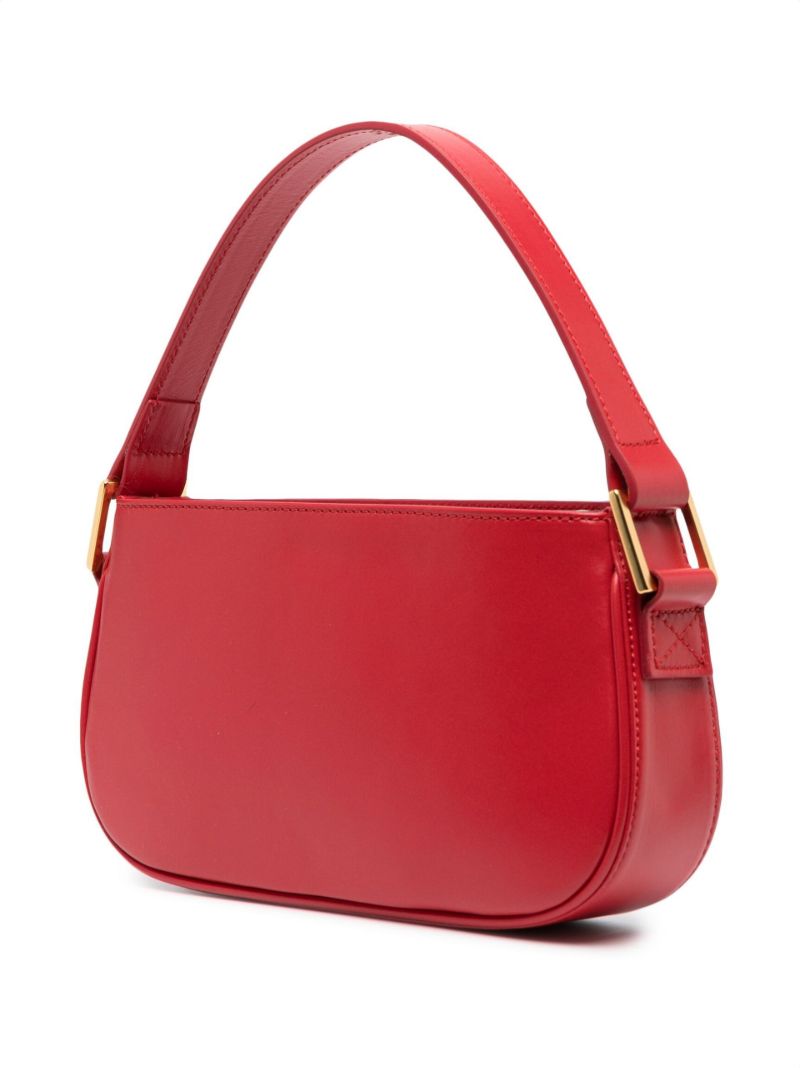Red Rhinestone Logo Leather Shoulder Bag