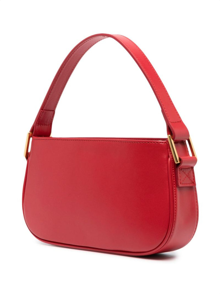 Red Rhinestone Logo Leather Shoulder Bag