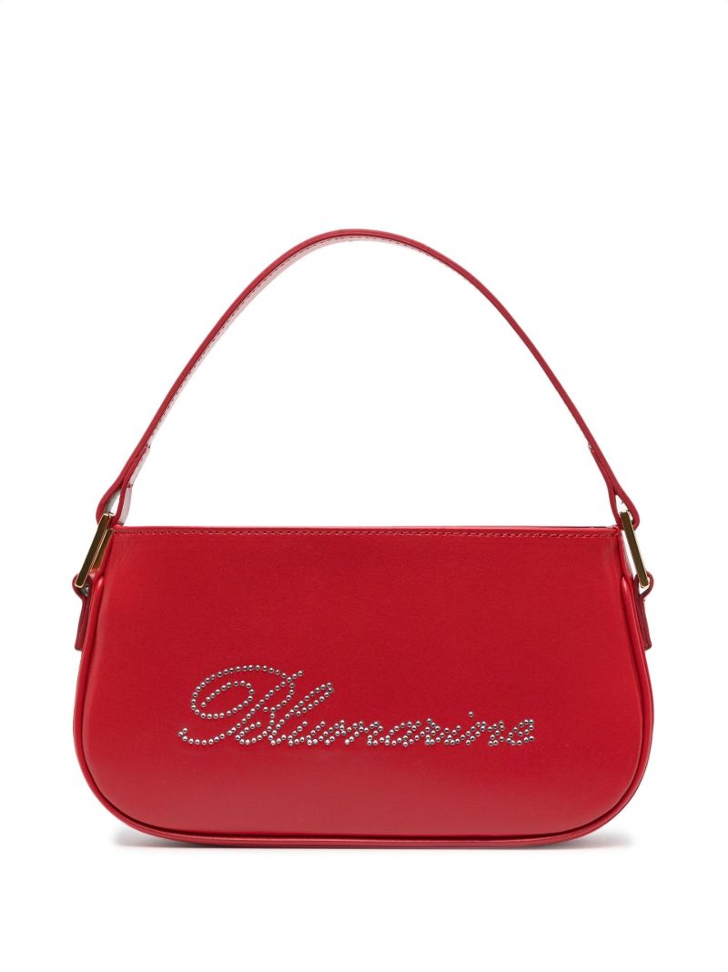 Red Rhinestone Logo Leather Shoulder Bag