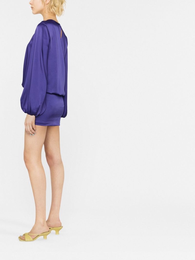 Purple Balloon Sleeve Mini Dress