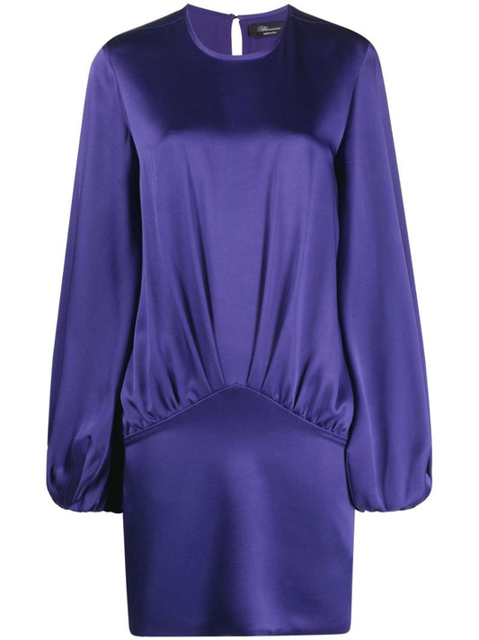 Purple Balloon Sleeve Mini Dress