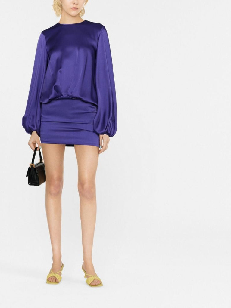 Purple Balloon Sleeve Mini Dress