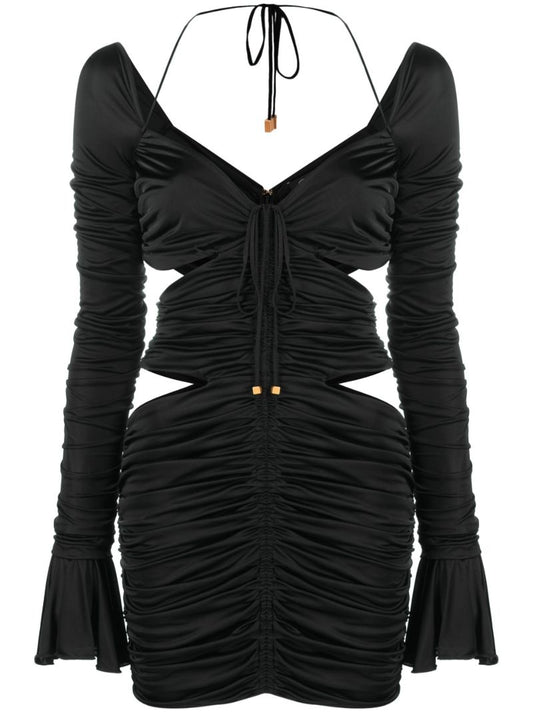 Black Ruched Jersey Mini Dress