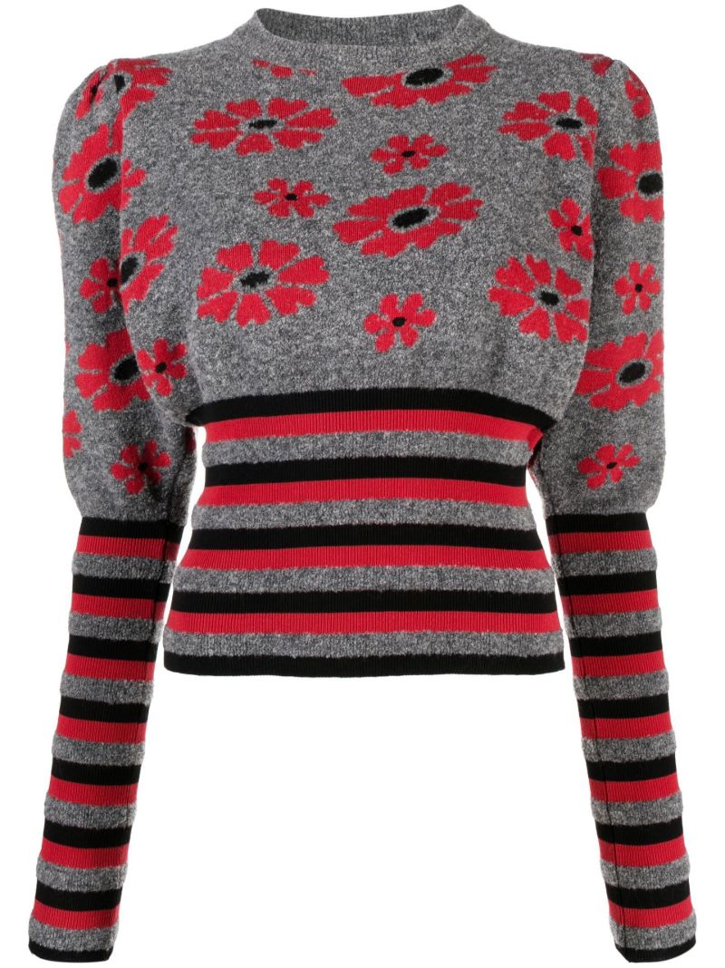 Grey Becca Floral-intarsia Sweater