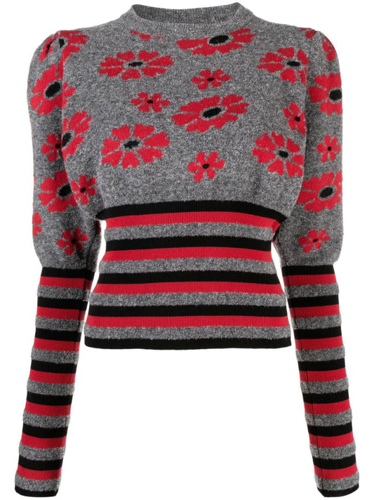 Grey Becca Floral-intarsia Sweater