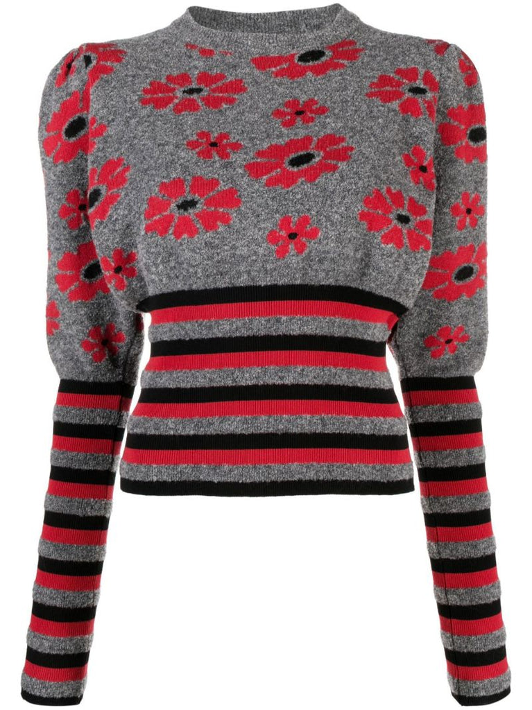 Grey Becca Floral-intarsia Sweater