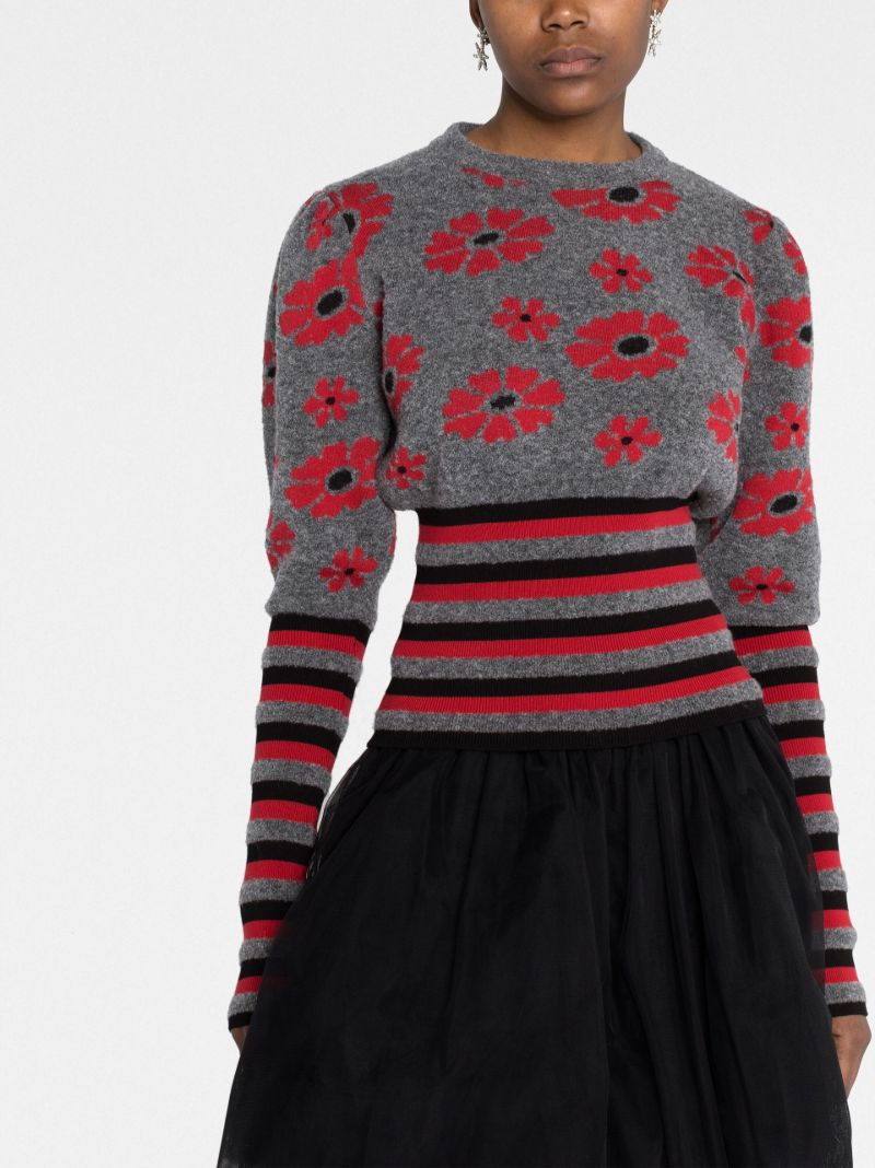 Grey Becca Floral-intarsia Sweater