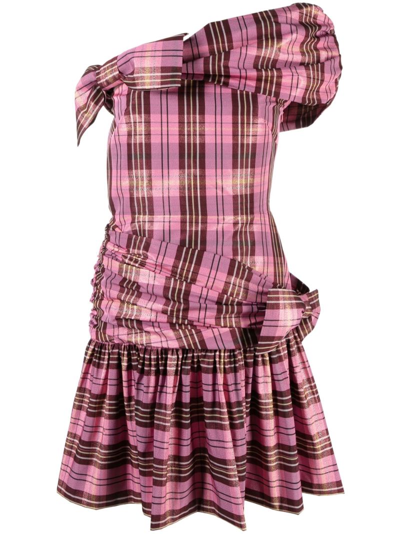 Pink Dimitria Bow Detail Checked Dress