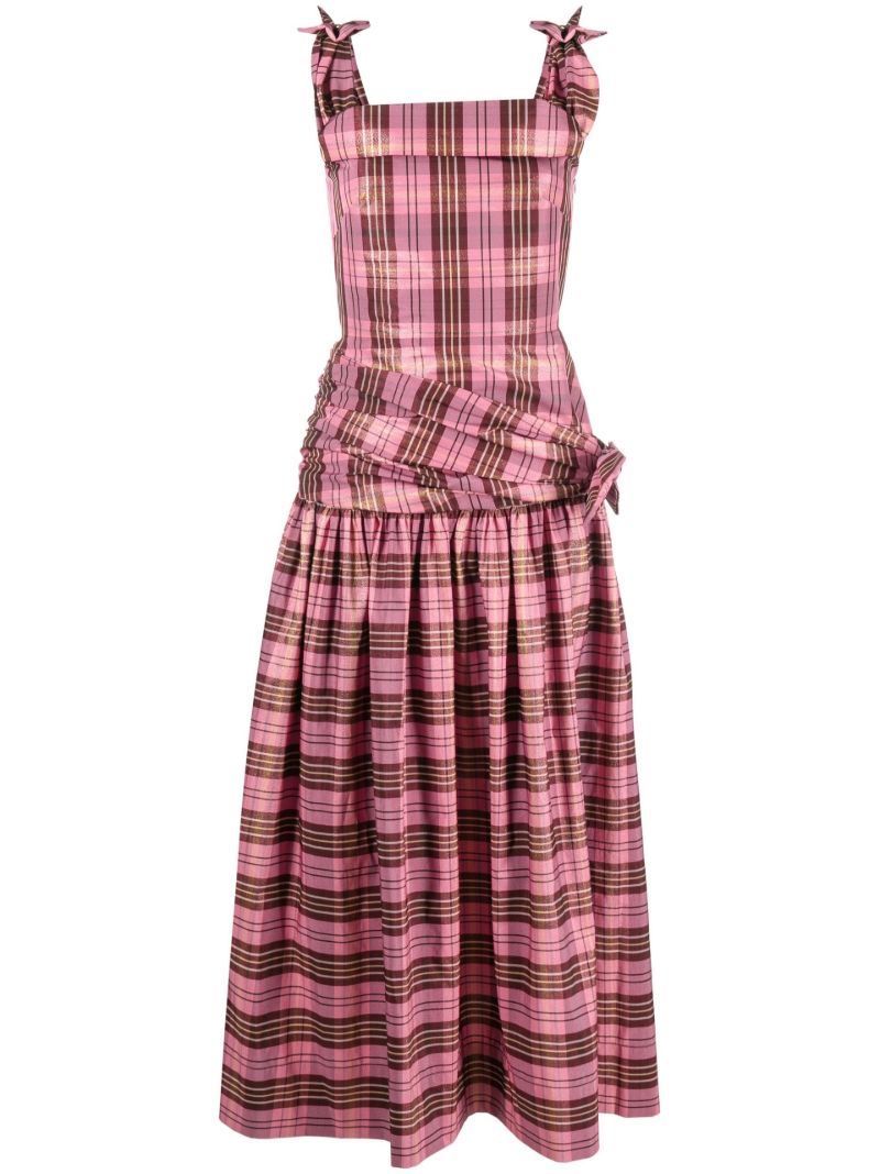 Pink Bow Detail Checked Dress