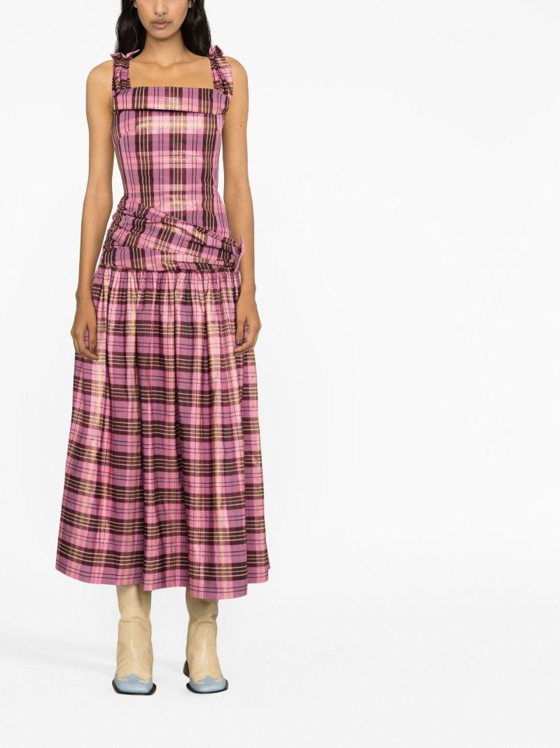 Pink Bow Detail Checked Dress