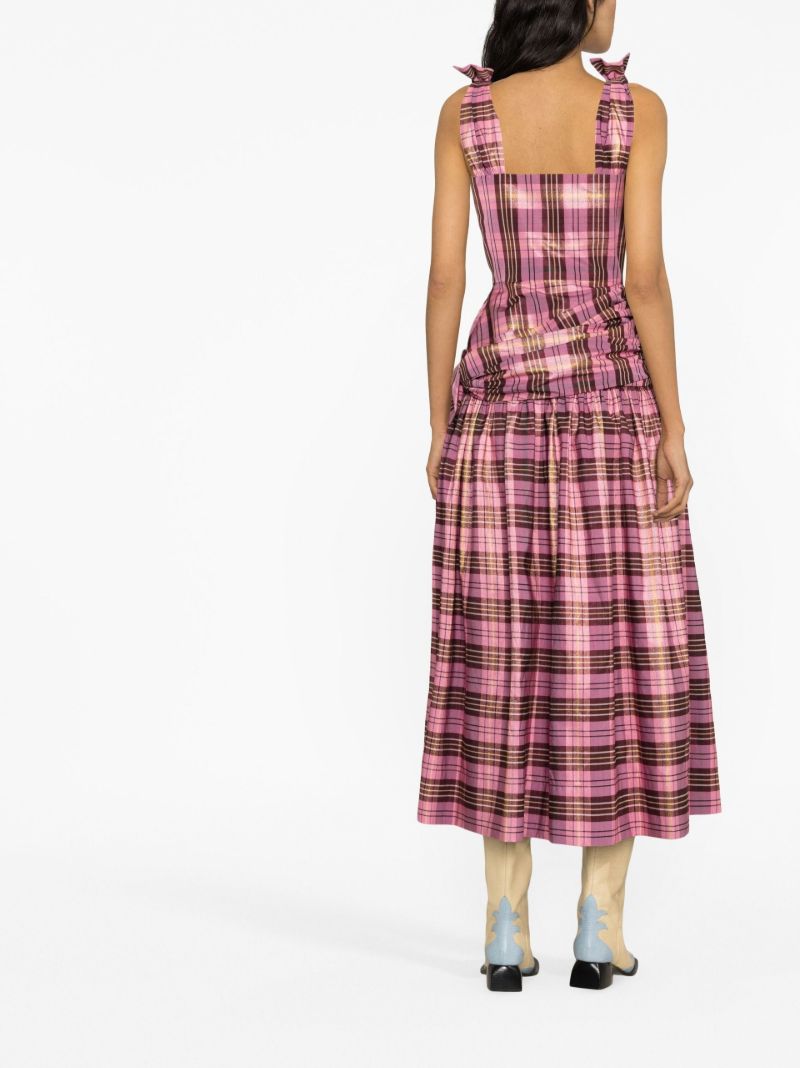 Pink Bow Detail Checked Dress