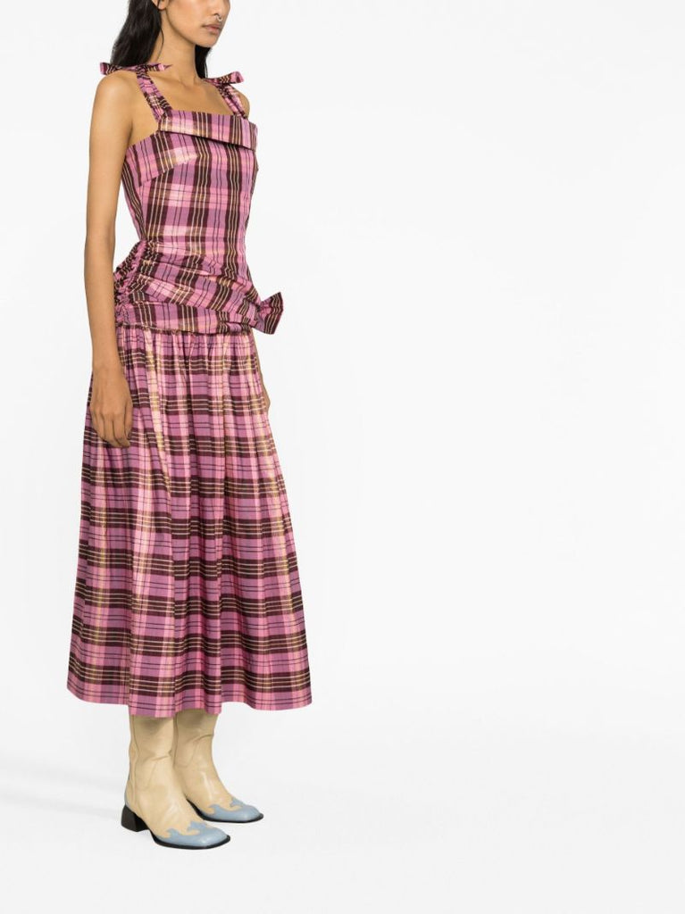 Pink Bow Detail Checked Dress