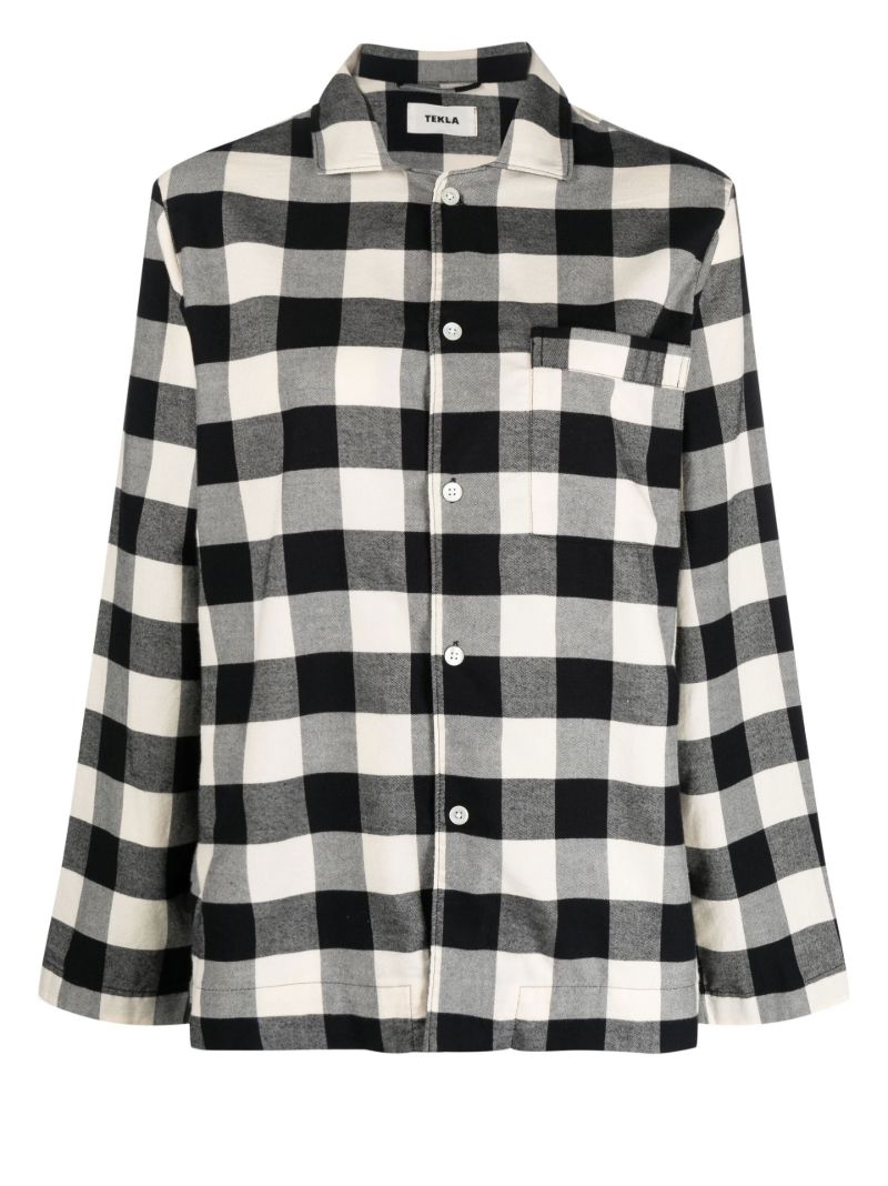 Black Gingham Print Organic Cotton Pyjama Shirt