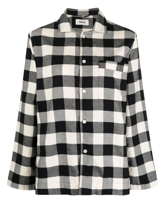 Black Gingham Print Organic Cotton Pyjama Shirt