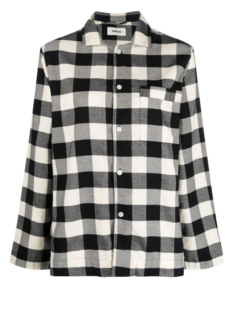 Black Gingham Print Organic Cotton Pyjama Shirt