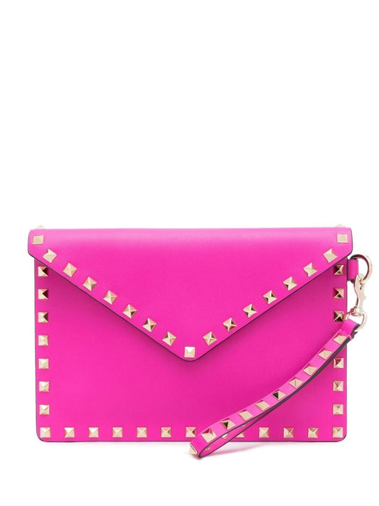 Pink Rockstud Leather Pouch
