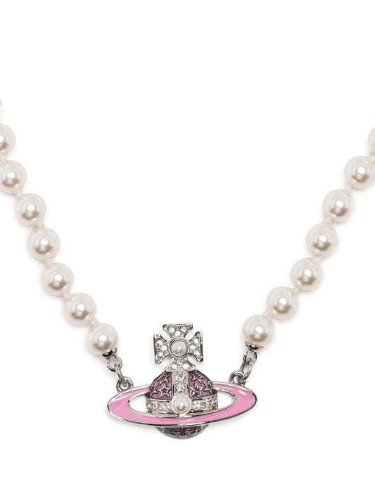 White Crystal Orb Faux Pearl Necklace