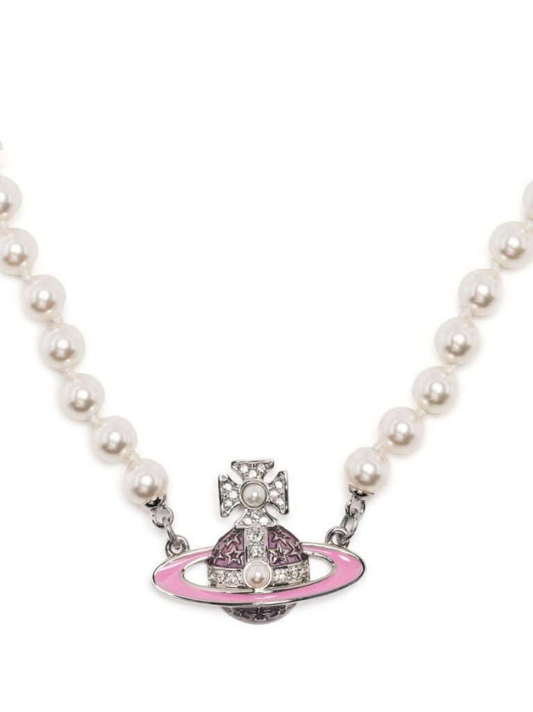 White Crystal Orb Faux Pearl Necklace
