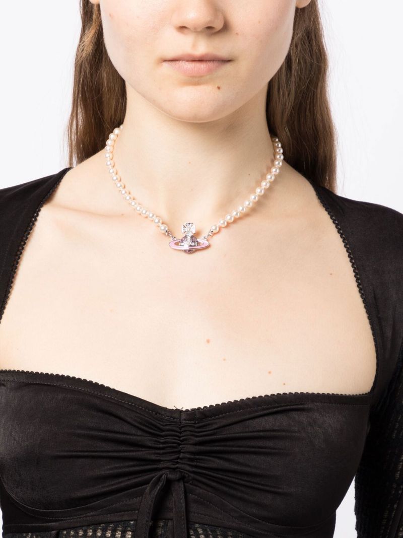 White Crystal Orb Faux Pearl Necklace