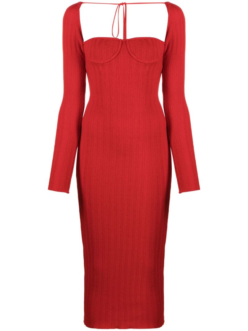 Red Off-the-shoulder Ribbed Midi Dress