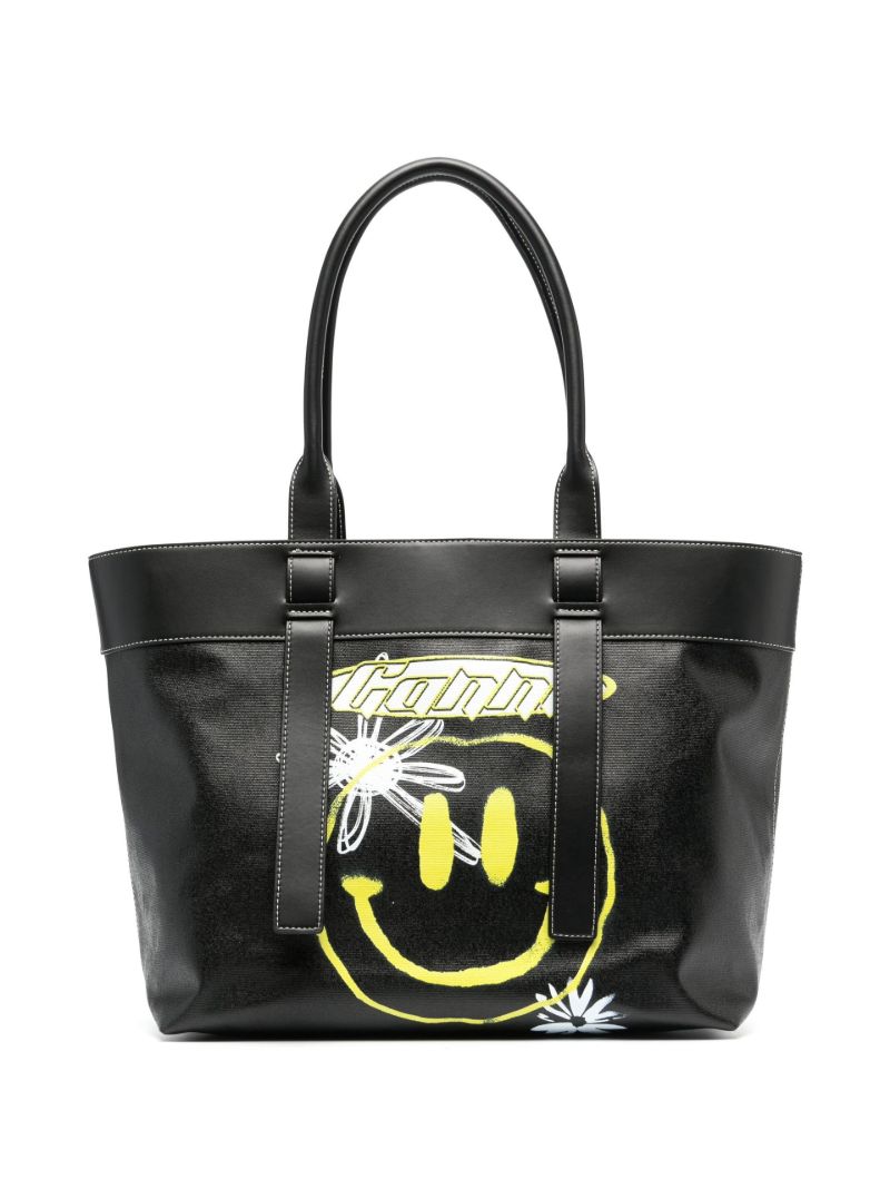 Black Smiley Logo Canvas Tote Bag