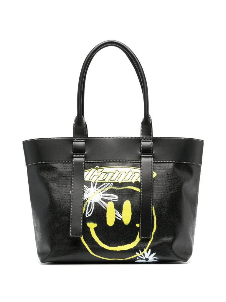 Black Smiley Logo Canvas Tote Bag