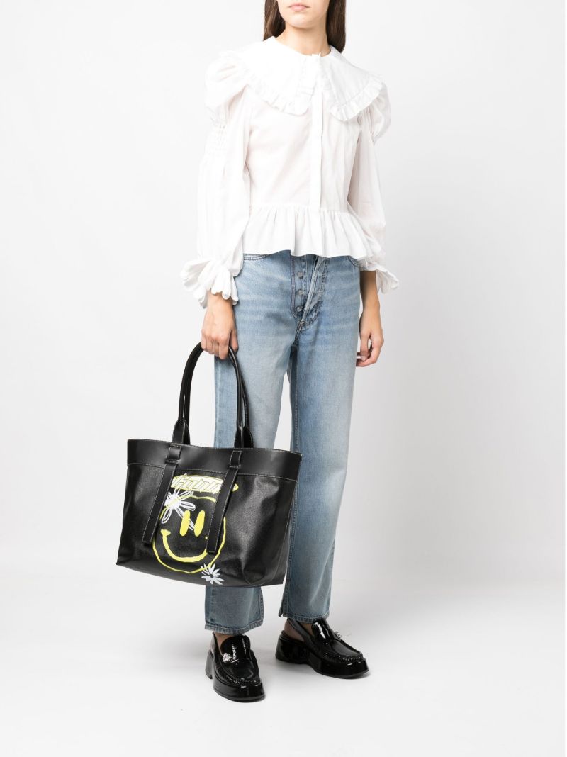 Black Smiley Logo Canvas Tote Bag