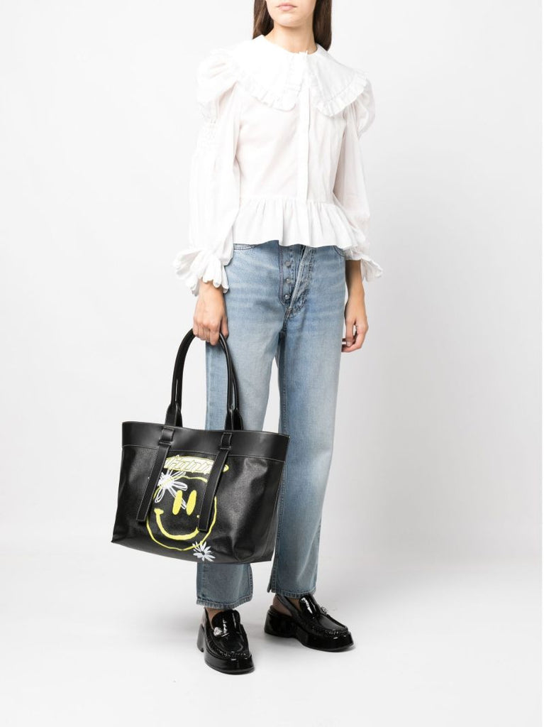 Black Smiley Logo Canvas Tote Bag