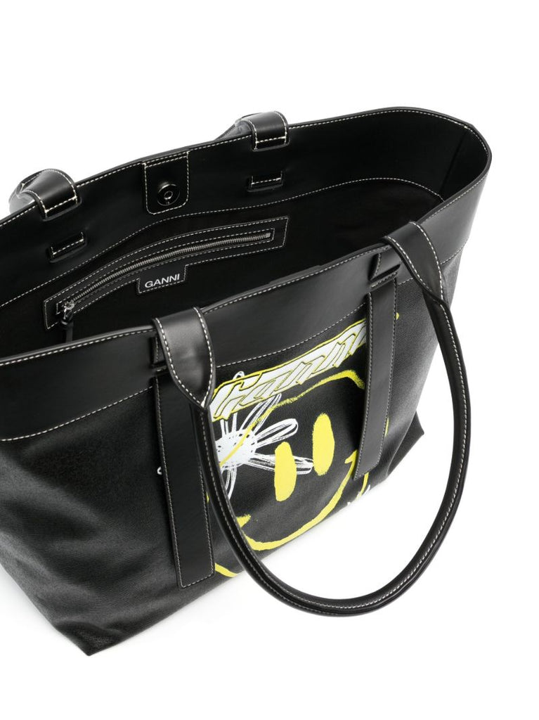 Black Smiley Logo Canvas Tote Bag