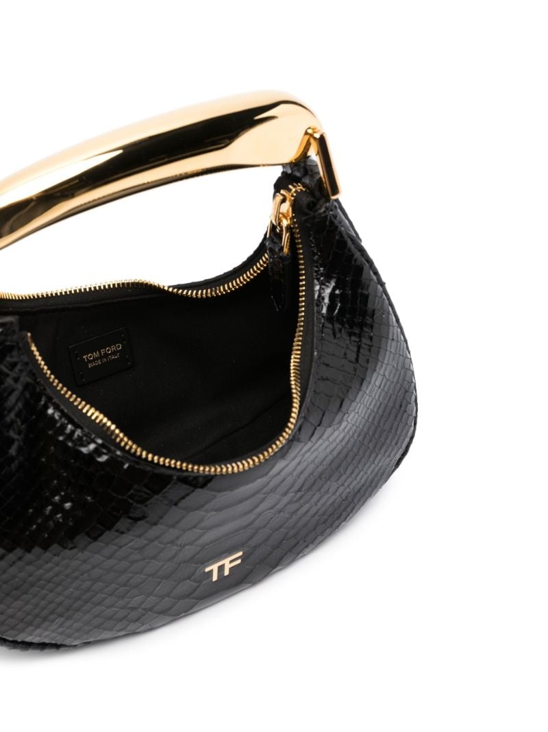 Black Snake-effect Leather Shoulder Bag