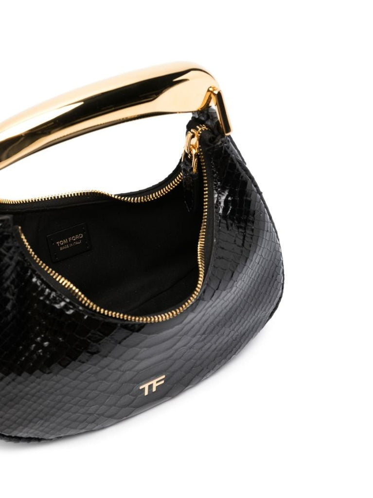 Black Snake-effect Leather Shoulder Bag