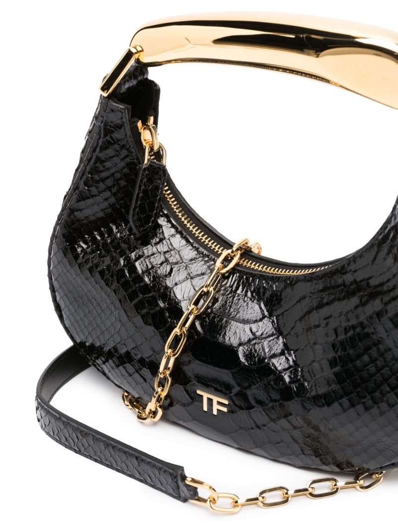 Black Snake-effect Leather Shoulder Bag