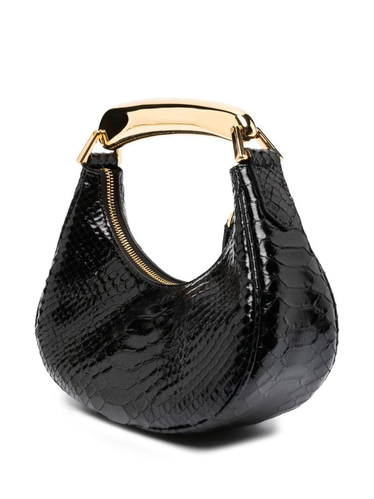 Black Snake-effect Leather Shoulder Bag
