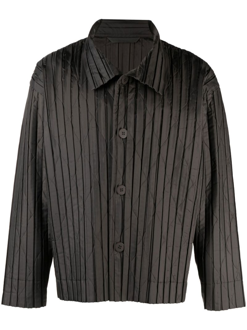 Grey Pleated Padded Shirt Jacket