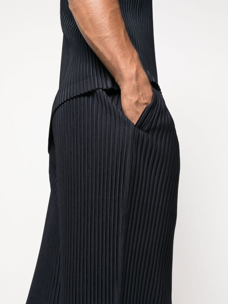 Blue Basics PlissÃ_x0083_Â© Straight Leg Trousers