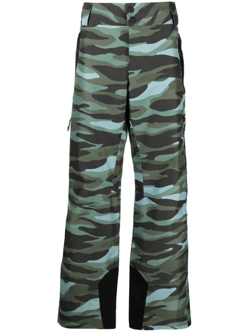 Green Sierra Camouflage Print Flared Ski Trousers