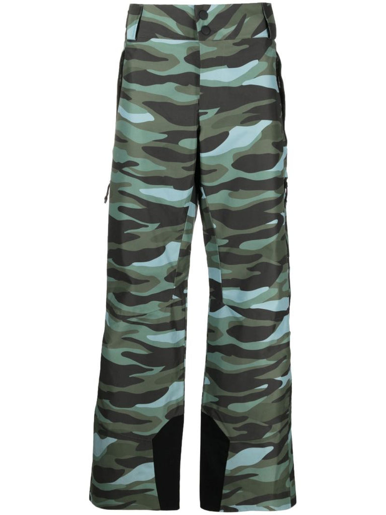 Green Sierra Camouflage Print Flared Ski Trousers