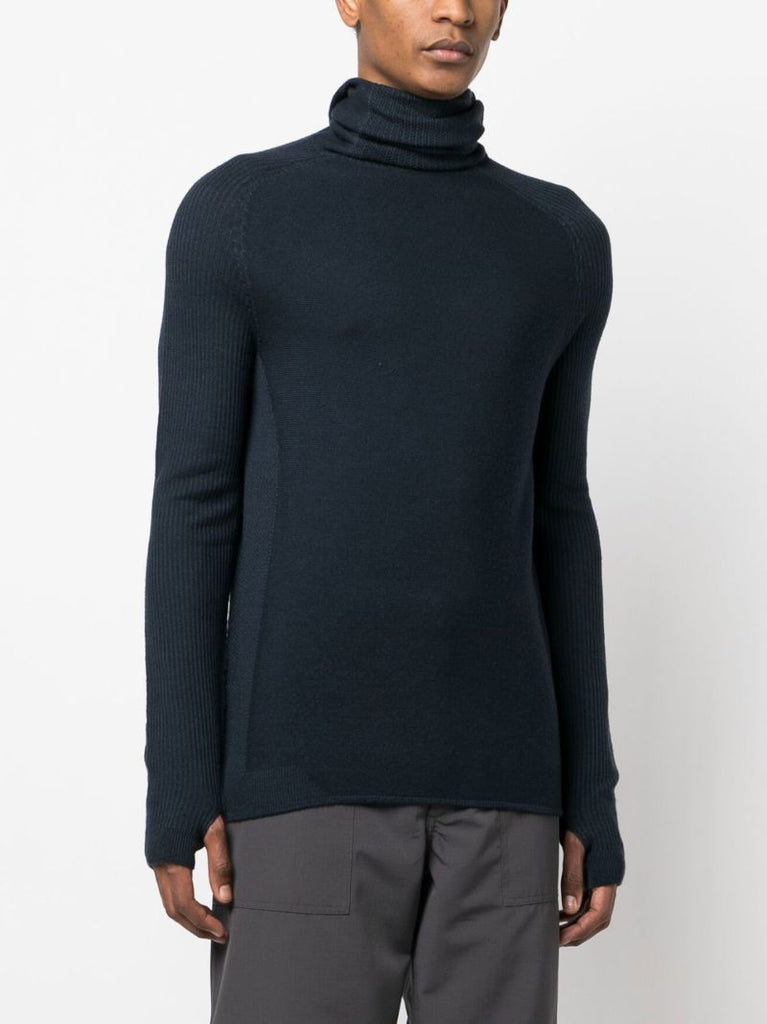 Blue Hooded Merino Wool Sweater