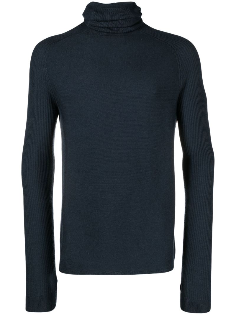 Blue Hooded Merino Wool Sweater