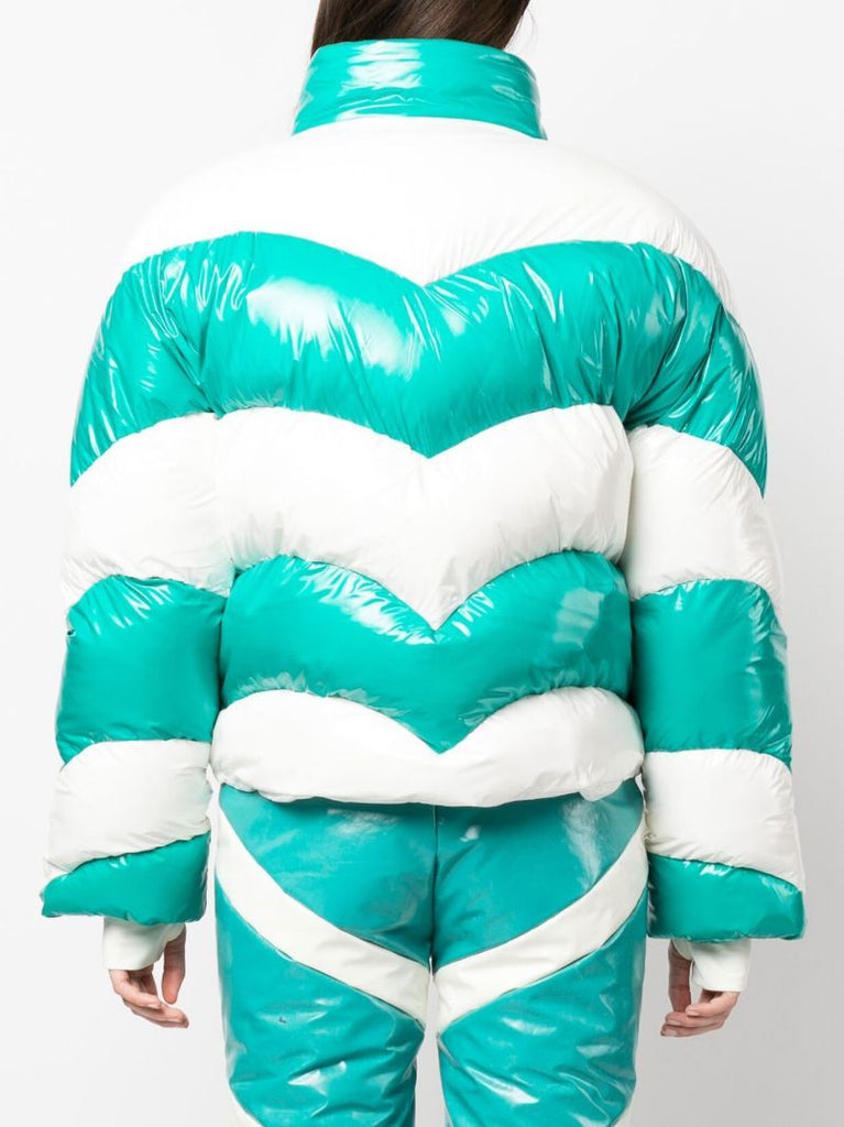 Green and White Chevron Puffer Jacket